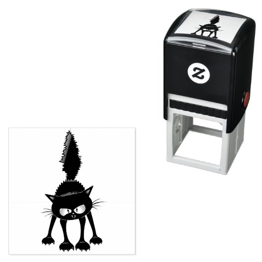 Funny Fierce Black Cat Cartoon  セルフインキングスタンプ (インサイチュ)