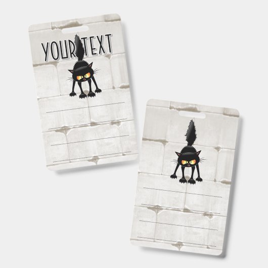 Funny Fierce Black Cat Cartoon  バッジ (正面＆裏面)