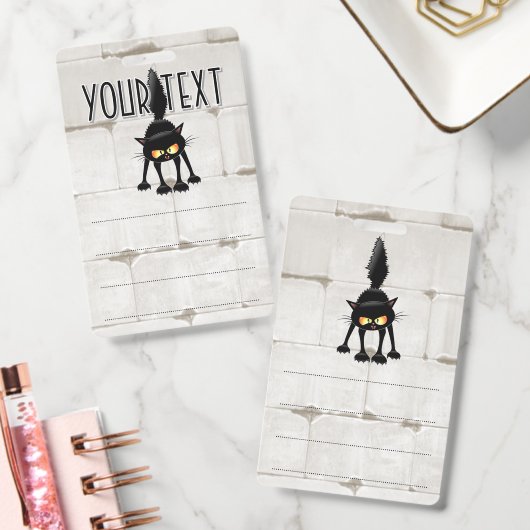 Funny Fierce Black Cat Cartoon  バッジ (オフィス)