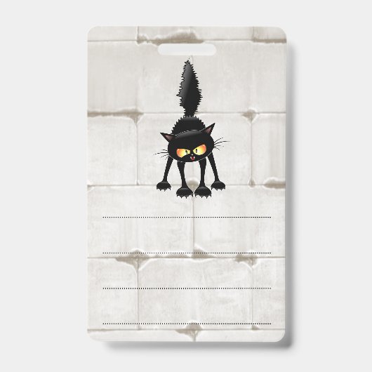 Funny Fierce Black Cat Cartoon  バッジ (裏面)