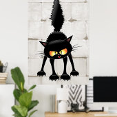 Funny Fierce Black Cat Cartoon  ポスター (ホームオフィス)