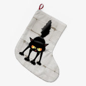 Funny Fierce Black Cat Cartoon  ラージクリスマスストッキング (正面 (吊り時))