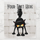 Funny Fierce Black Cat Cartoon  ワインラベル (シングルラベル)