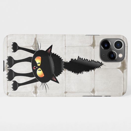 Funny Fierce Black Cat Cartoon  iPhoneケース (裏面横)