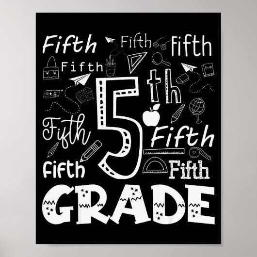 Funny Fifth Grade Doodle Tygraphy Birthday Design  ポスター (正面)