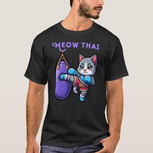 Funny Fighter Cat Meow Thai Boxing Thailand Muay T Tシャツ (正面)