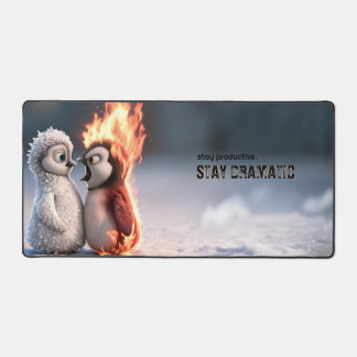 Funny Fire and Ice Penguin Mouse Pad デスクマット
