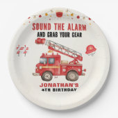 Funny Firefighter Birthday Boy Party ペーパープレート (正面)