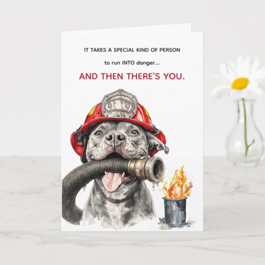 Funny Firefighter Birthday Card Coworker Dog Humor カード (小さな植物)