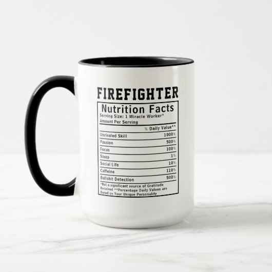 Funny Firefighter Nutrition Facts Gift For Firemen マグカップ (左)