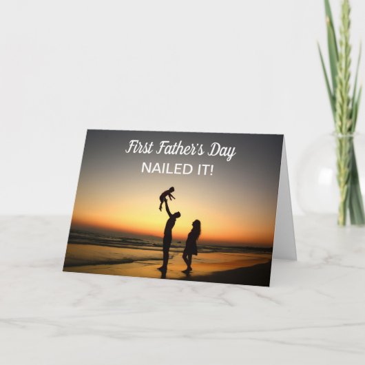 Funny First Father’s Day Sunset Silhouette Custom カード (正面)