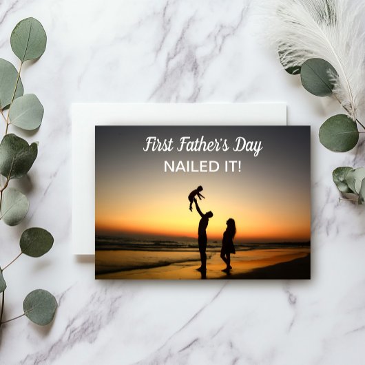 Funny First Father’s Day Sunset Silhouette Custom カード