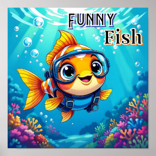 Funny Fish   かわいいキャラクターの子供部屋アート ポスター