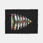 Funny Fish Fishing Rod Christmas Tree Lights フリースブランケット (正面(横))