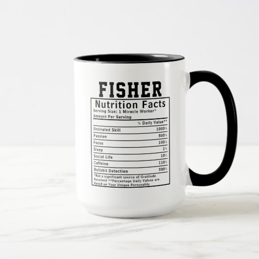 Funny Fisher Nutrition Facts Fisherman Gift マグカップ (右)