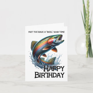 Funny Fisherman Birthday Card with Trout カード
