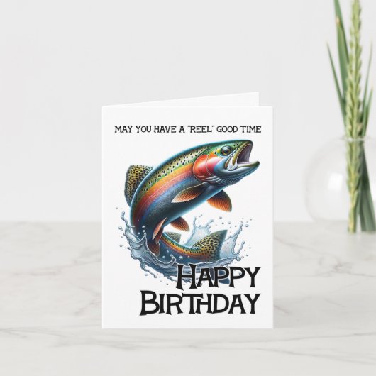 Funny Fisherman Birthday Card with Trout カード (正面)