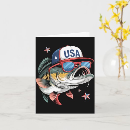 Funny Fishing &amp; Fisherman Gift American Flag  カード (黄色い花)