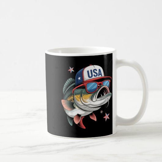 Funny Fishing & Fisherman Gift American Flag コーヒーマグカップ (右)