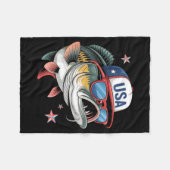 Funny Fishing & Fisherman Gift American Flag フリースブランケット (正面(横))