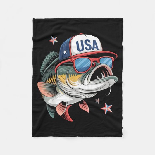 Funny Fishing & Fisherman Gift American Flag フリースブランケット (正面)