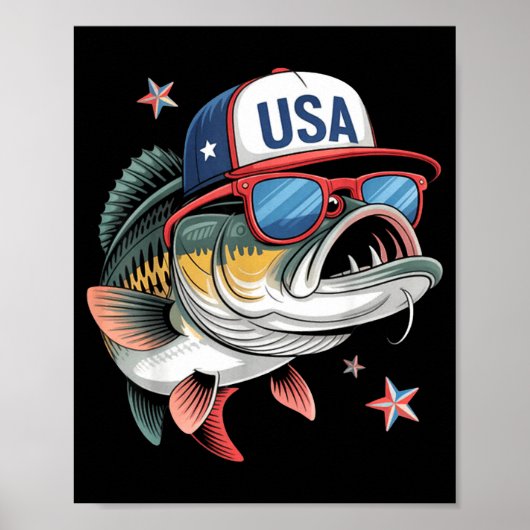 Funny Fishing &amp; Fisherman Gift American Flag  ポスター (正面)