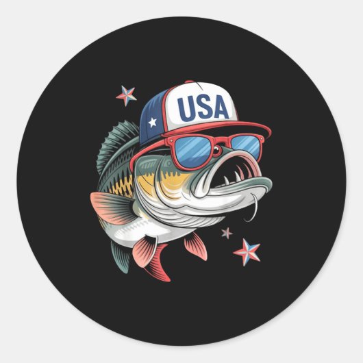 Funny Fishing &amp; Fisherman Gift American Flag  ラウンドシール (正面)