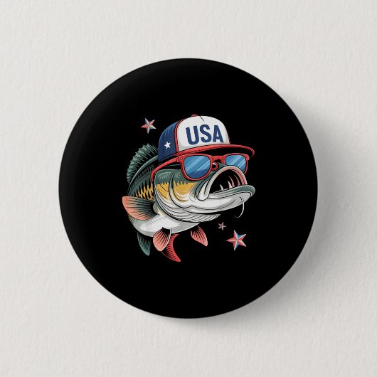 Funny Fishing & Fisherman Gift American Flag 缶バッジ (正面)