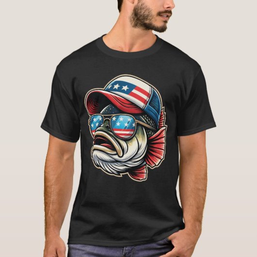 Funny Fishing Fisherman Gift American Flag Tシャツ (正面)