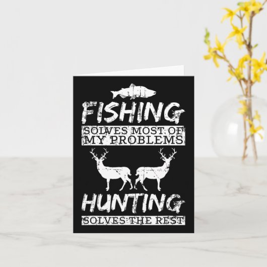 Funny Fishing Hunting Solves Problem Fish Deer Big カード (黄色い花)