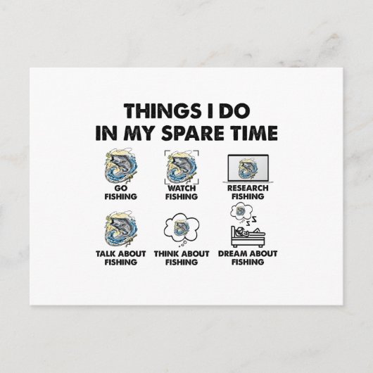 Funny Fishing Lover 6 Things I Do In My Spare Time ポストカード (正面)