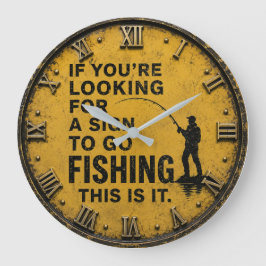 Funny Fishing Rustic Fisherman Cabin Gift ラージ壁時計