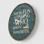 Funny Fishing Rustic Fisherman Decor Cabin Gift ラージ壁時計 (傾斜)
