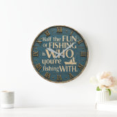 Funny Fishing Rustic Fisherman Decor Cabin Gift ラージ壁時計 (ホーム)