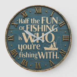 Funny Fishing Rustic Fisherman Decor Cabin Gift ラージ壁時計