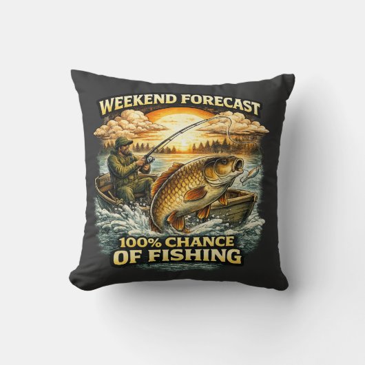 Funny Fishing T-Shirt – Weekend Forecast 100% Chan クッション (正面)