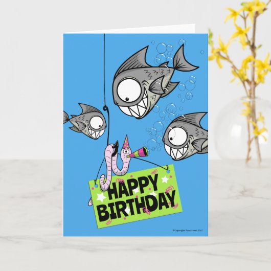 Funny Fishing Themed Birthday Card カード (黄色い花)