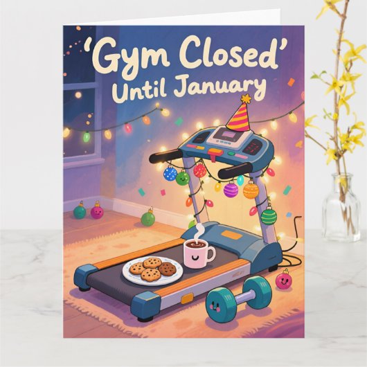Funny Fitness Christmas Card Gym Closed Until カード (黄色い花)