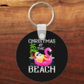 Funny Flamingo Float Santa Claus Christmas At The キーホルダー (正面)
