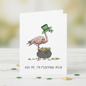 Funny Flamingo Kiss Me I'm Irish St Patrick's Day カード