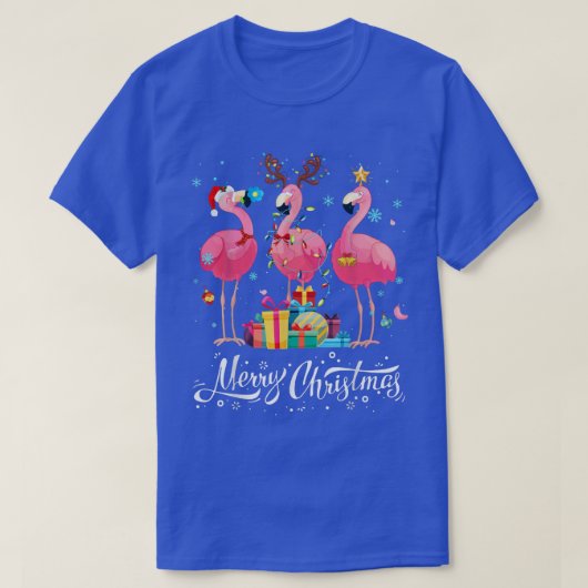 Funny Flamingo Lights Santa Hat Sweater Xmas Tree Tシャツ (デザイン正面)