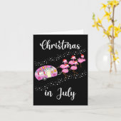 Funny Flamingo Pink Retro Camping Car Christmas In カード (黄色い花)