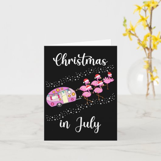 Funny Flamingo Pink Retro Camping Car Christmas In カード (黄色い花)