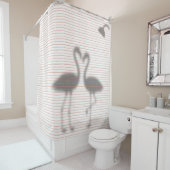 Funny Flamingo Shadow Pink Stripe シャワーカーテン (インサイチュ)