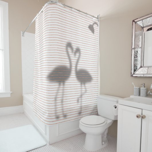 Funny Flamingo Shadow Pink Stripe シャワーカーテン (インサイチュ)