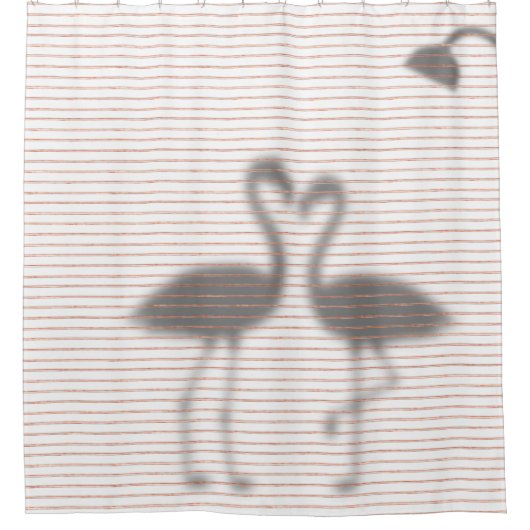 Funny Flamingo Shadow Pink Stripe シャワーカーテン (正面)