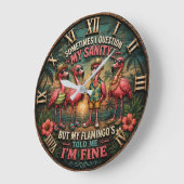 Funny Flamingo Tropical Humorous Beach House ラージ壁時計 (傾斜)