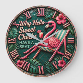 Funny Flamingo Tropical Vibes Coastal Decor  ラージ壁時計