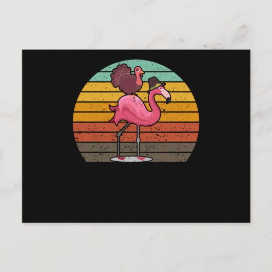 Funny flamingo turkey Thanksgiving Day evening mea ポストカード (正面)