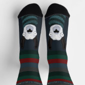 Funny “Fleece Navidad” Llama with Stripes on Blue  ソックス (上部)